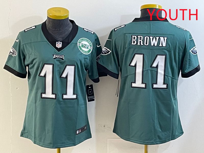 Youth Philadelphia Eagles 11 Brown Green Second generation 2025 Nike Limited NFL Jersey style 3